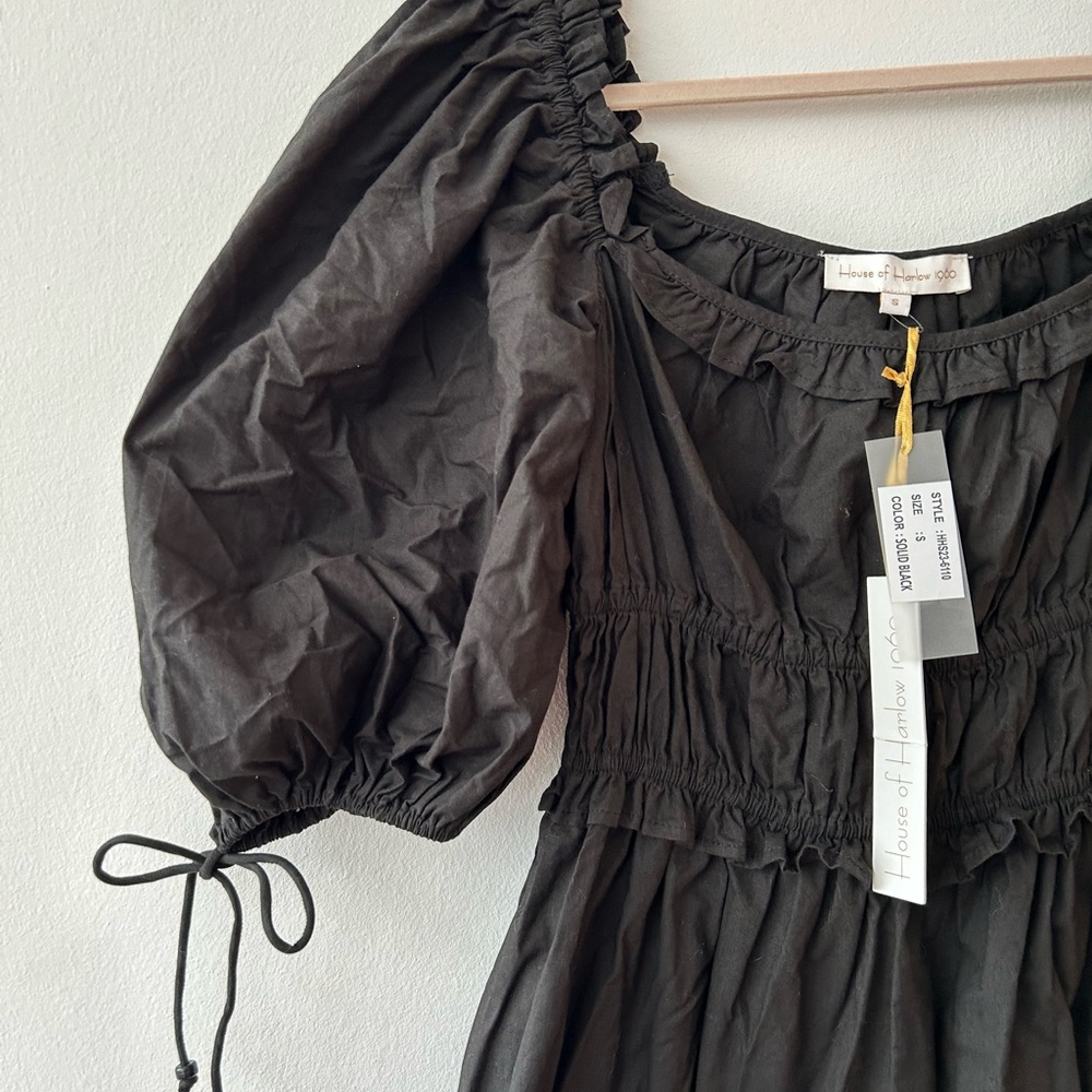 NWT House of Harlow Black Peasant Milkmaid Ruffle Dress Small - Picture 9 of 10
